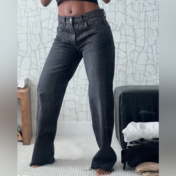 Zara Denim - Zara Black Straight Leg Jeans with Silver Accents